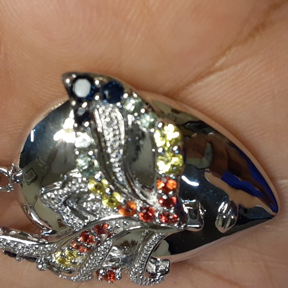925 Genuine Multi Sapphire Mask Pendant with Chain. FIRM. - Picture 11 of 13